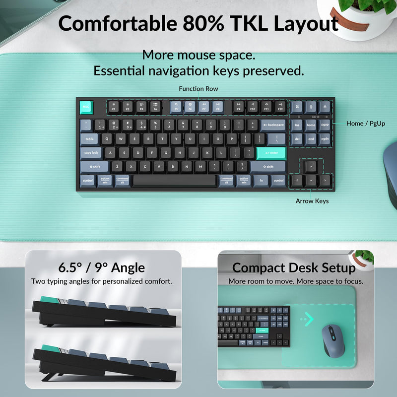 Keychron B33 Silent Wireless Keyboard, Premium TKL Scissor Switch Keyboard with Tri-Mode Connectivity, Programmable via Launcher, for Mac Windows Linux