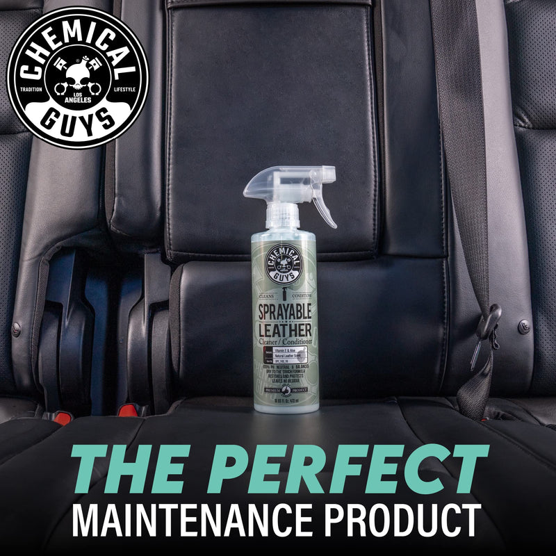 Chemical Guys SPI_103_16 Sprayable Leather Cleaner and Conditioner in One for Car Interiors, Apparel, and More (Works on Natural, Synthetic, Pleather, Faux Leather and More) Leather Scent, 16 fl oz 16 Fl Oz (Pack of 1)