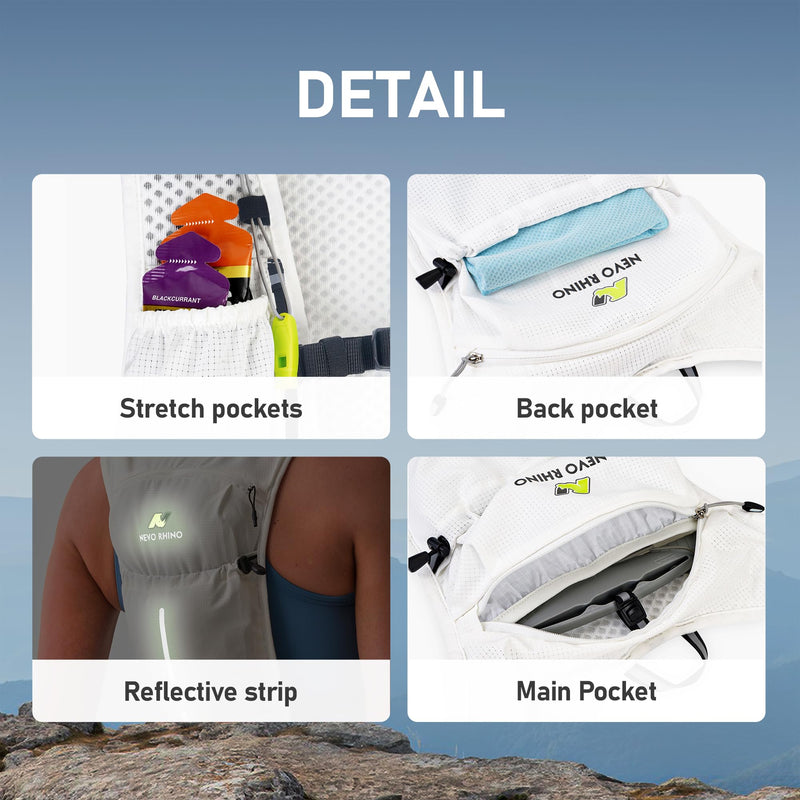 N NEVO RHINO Running Vest, Lightweight Hydration Vest, Insulated Water Backpack with 1.5L Water Bladder for Hiking, Trail, Running,Marathons,Cycling White