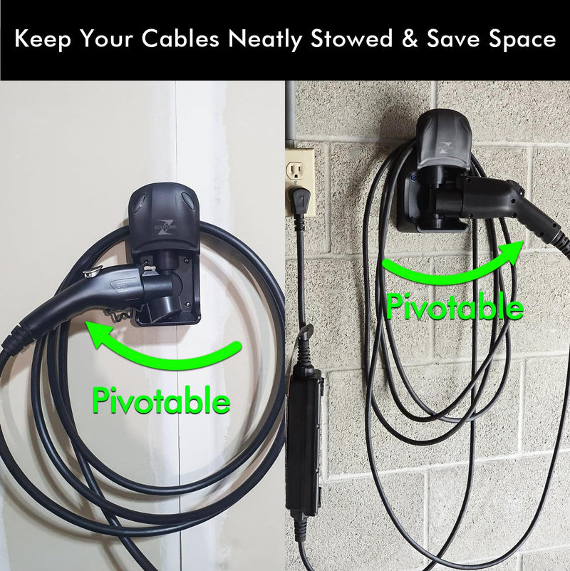EV Charger Holder Wall Mount J1772 Holder for BMW Audi Ford Kia Rivian Volvo Gm Electric Vehicle Car, Swivel EV Charging Cable Organizer Black-305 One Size