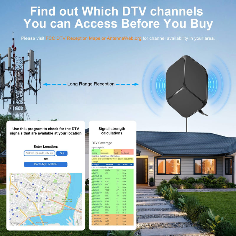 Indoor TV Antenna, 4K Ultra HD Free Channels with Amplifier | Free Local Channels, ABC NBC FOX CBS PBS, Amplified Signal Booster, USB Powered, Long Range Reception Black