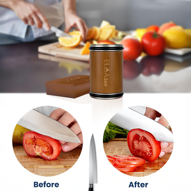 ELOA360 Knife Sharpener, Rolling Knife Sharpener Kit with Diamond and Ceramic Discs with 15° and 20° Magnetic Angle, kitchen knife sharpener, Razor-Sharp knife sharpening Tool (Stainless Steel) Black