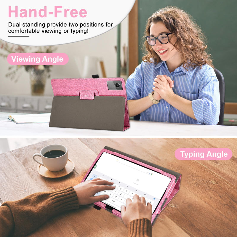 Caweet Case for Lenovo Idea Tab 2025/Motorola Moto Pad 60 Neo/Moto Pad 2026 11 Inch - Premium Leather Folio Protective Stand Cover with Auto Sleep/Wake, Glitter Pink