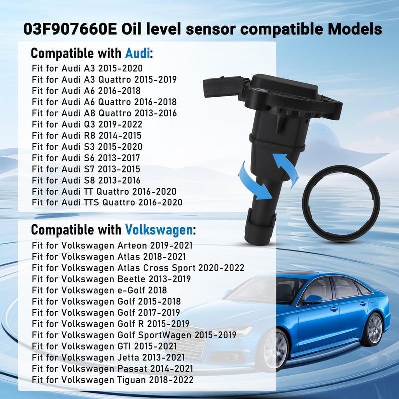 Oil Level Sensor Compatible with A3 2015-2020 for A3 Quattro 2015-2019 for A6 2016-2018 for S3 2015-2020 Replace 03F907660E 03F907660D