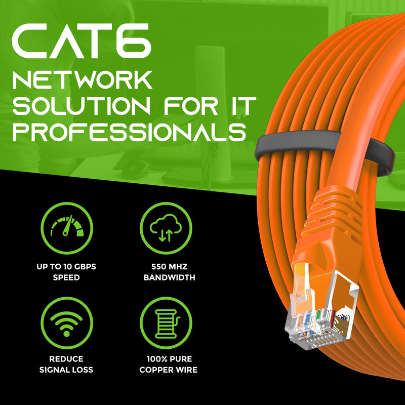 GEARit Cat 6 Ethernet Patch Cable 7 ft Orange (10 Pack) Cat6 Patch Cables 7ft Orange/Ethernet Patch Cable, 10Gbps 550MHz 24AWG Pure Copper, Snagless, Gold Plated RJ45 for Router, Server, Router, PC