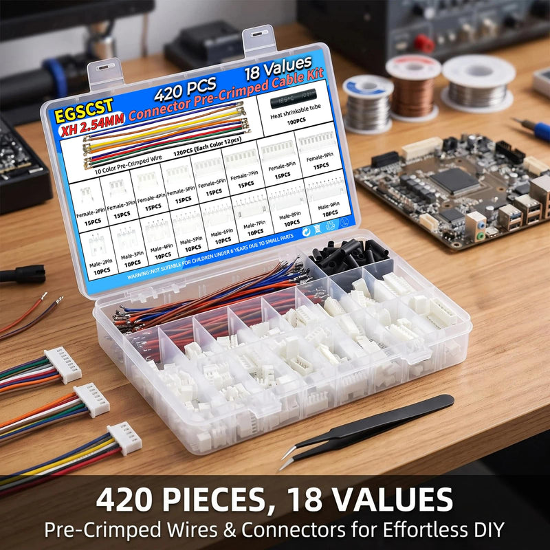 XH 2.54mm Connector Kit | 120 Pre-Crimped Cable Wires | 2/3/4/5/6/7/8/9 Pin Female Housing and Male Socket | JST-XH Compatible | No Crimp Tool Needed 2.54mm-XH