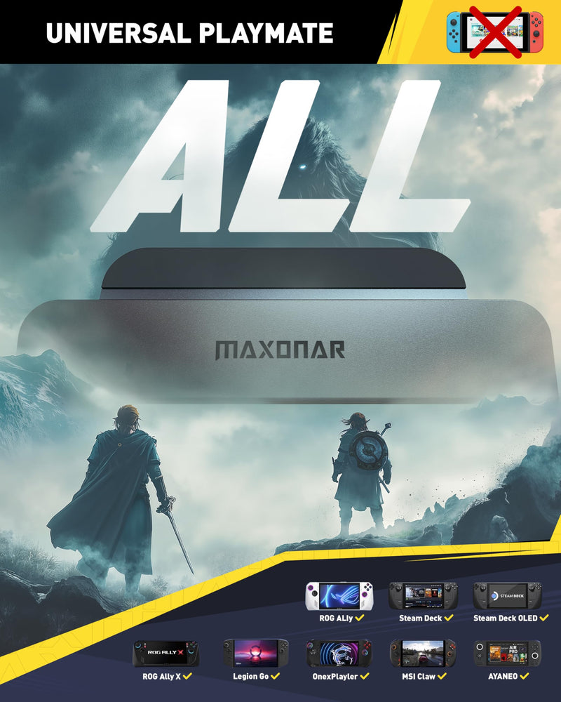 Maxonar 6 in 1 Docking Station with 65W Gan PD Charger (HDMI 2.1, 4K@120Hz) for ASUS ROG Ally X/Steam Deck OLED/Legion Go/MSI Claw with HDMI 2.1, 3*USB-A 3.0, 1000Mbps Ethernet, 100W USB-C