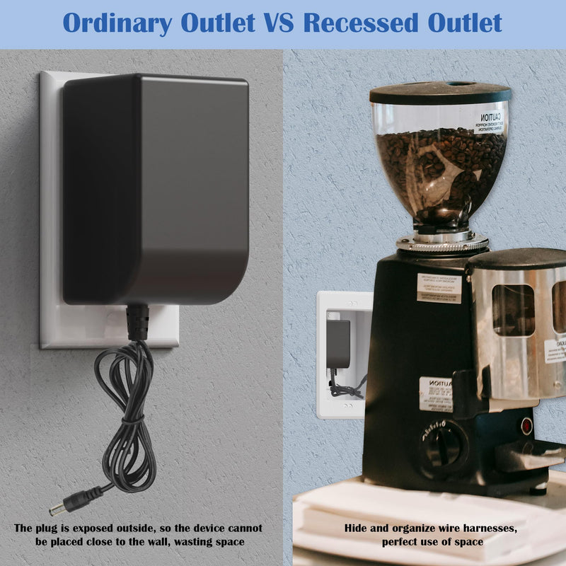 Recessed Outlet/Electrical Box Single Gang, Recessed Outlet Box for Wall Mount TV, Antenna, Phone and Cable TV, Suitable for GFCI & Standard, for Old or New Construction(2 Pack) White-2