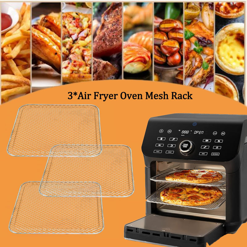 ALJ 3PCS Air Fryer Oven Mesh Rack for COSORI 10QT Air Fryer Toaster Oven, Premium Dehydrator Rack Shelf Grid Grill Pan Crisper Cooking Plate Tray Insert Grate for COSORI 13QT Oven, Dishwasher Safe 10QT for COSORI
