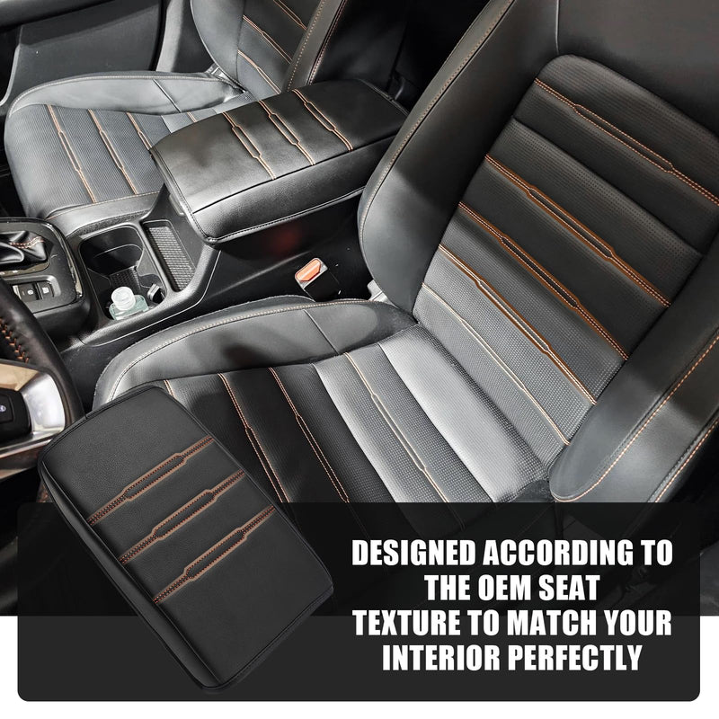 Muslogy Center Console Cover Compatible with 2023+ 2025 2026 Honda CR-V Accessories CRV Hybrid LX EX EX-L Sport Touring Armrest Cover Lid Cushion Protector Vegan Leather Extra Soft(Black/Orange Trim) 11) 23+ |CR-V| Black/Orange Stitching, Regular