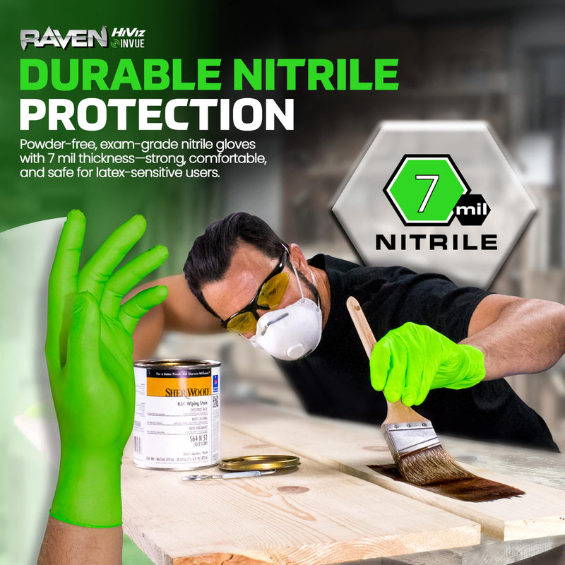 SAS Safety 66554 Derma-VUE Powder-Free Exam Grade 6 Mil Nitrile Gloves, 2X-Large, Neon Green