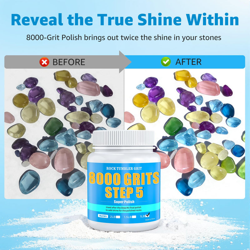 8000 Grit Aluminum Oxide Rock Tumbler Polish – Final Stage (Step 5), High Gloss Polishing Powder for Rocks, Gems, Glass & Jewelry Making, Polish Refill, 1 lb Advanced Polish : 8000 Grits