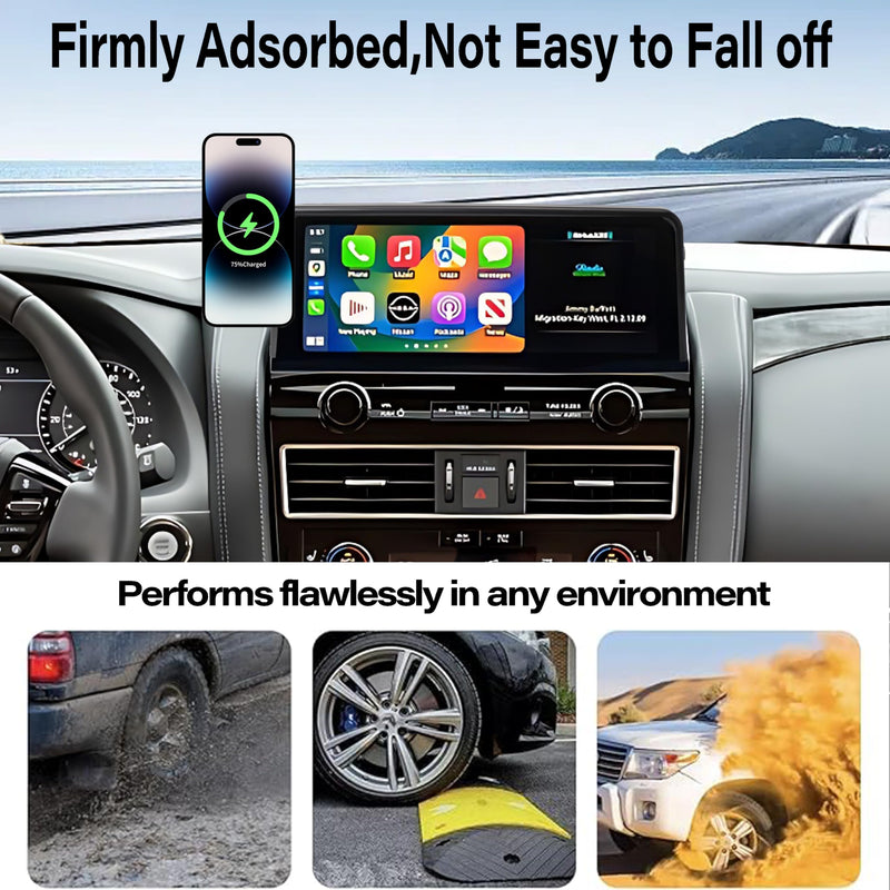Car Phone Mount for Nissan Armada 2021-2024/Infiniti QX80 2022-2024 | 12.3-inch Screen Clip-On MagSafe 15W Fast Wireless Charger Cell Phone Holder,3D Fit Navigation 360° Rotatable Cradle for 2021-2024 Armada/2022-2024 QX80(12.3 Inch)