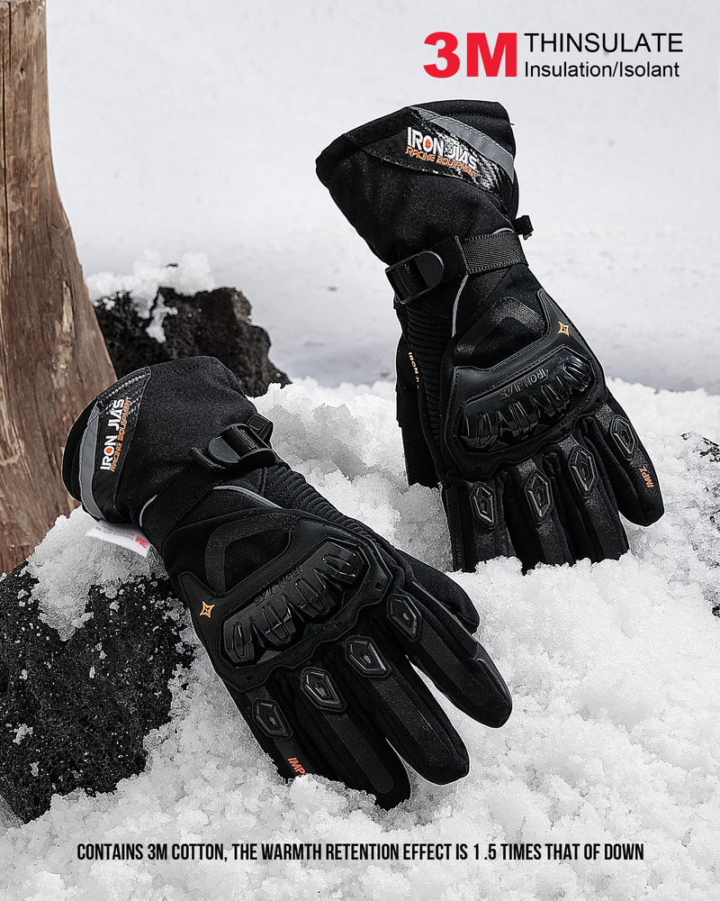IRON JIA'S Motorcycle Gloves Winter Cold Weather Warm Touchscreen Waterproof Windproof Protective Gear (Black, L) Black Large