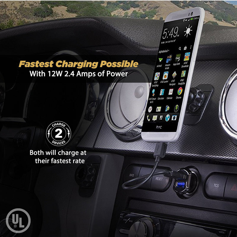 Scosche USBC242M Revolt Universal Cigarette Lighter Multi Device Compact Dual Port USB Car Charger, Fast Charge Two Devices Simultaneously, Black (Pack of 4) 24W Dual Port (Pack of 4) 블랙.
