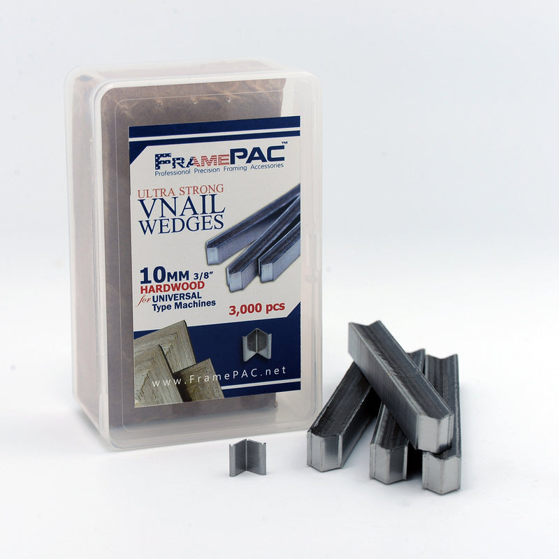 V Nails for Picture Frames Hardwood Universal (UNI) 10mm (3/8 Inch) [3000 V-Nail Pack, Stacked] - (for use in Automatic V Nailer for Picture Framing, Automatic V Nailer for Picture Frames) 3/8 inch [10mm] - 3000 pack UNI - Hardwood