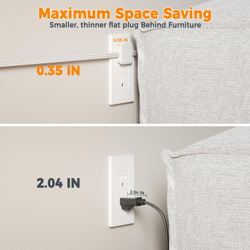 TESSAN Double Ended Flat Plug Power Strip, Twin Extension Cord 12 FT, 3 Non Blocking Outlets 6ft Power Splitter on Each Side, Dual Split Surge Protector Outlet Extension for Home Office Dorm Room Gray 6 FT (Double Ended)
