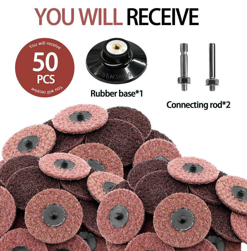 50Pcs Surface Conditioning Disc Sanding Discs 1/4'' Holder Quick Change for Paint Rust Removal Surface Strip Polishing Grind Burr Finish Burr Finish (3 Inch/Medium/100-150Grit/Red) RED 120 Medium 3INCH