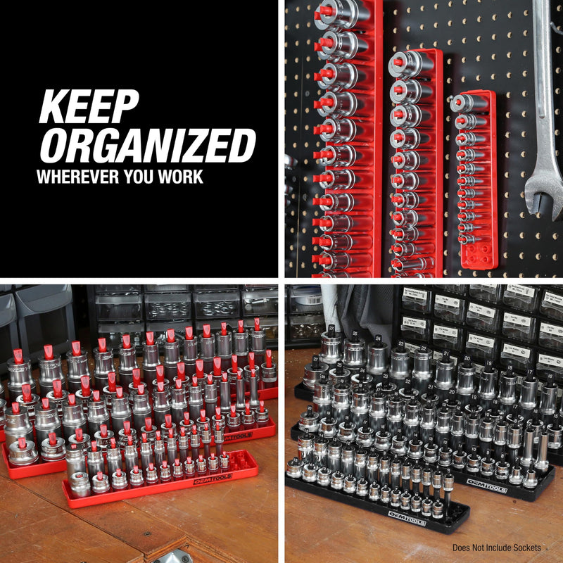 OEMTOOLS 6-Piece Magnetic Socket Organizer Set, Metric & SAE Socket Trays Red and Black