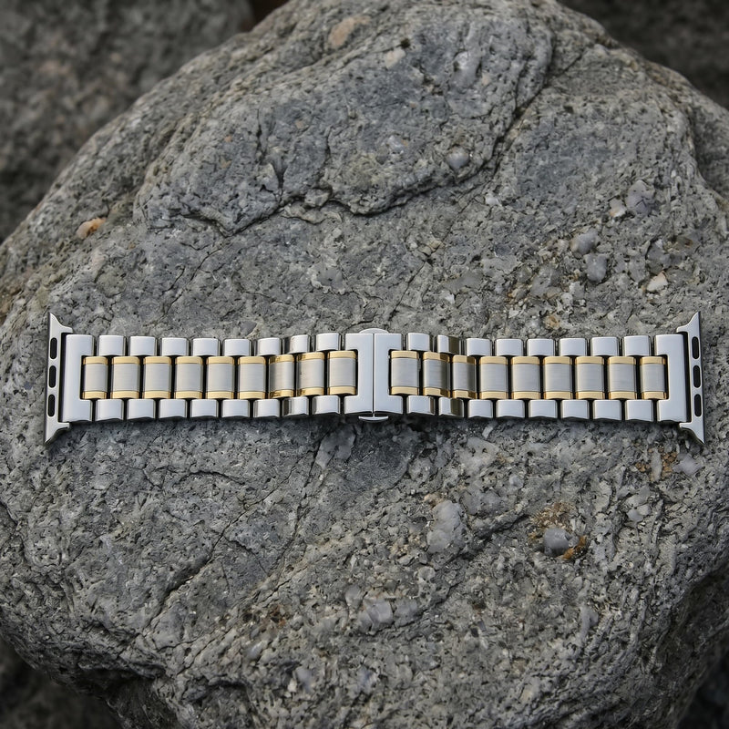 Metal Band Compatible with Apple Watch Ultra Band 49mm 46mm 45mm 44mm 42mm, Stainless Steel Link Bracelet with Butterfly Clasp for Apple Watch Ultra 3 2 1 Series 11 10 9 8 7 SE, Gold silvery+gold 40/41/42mm