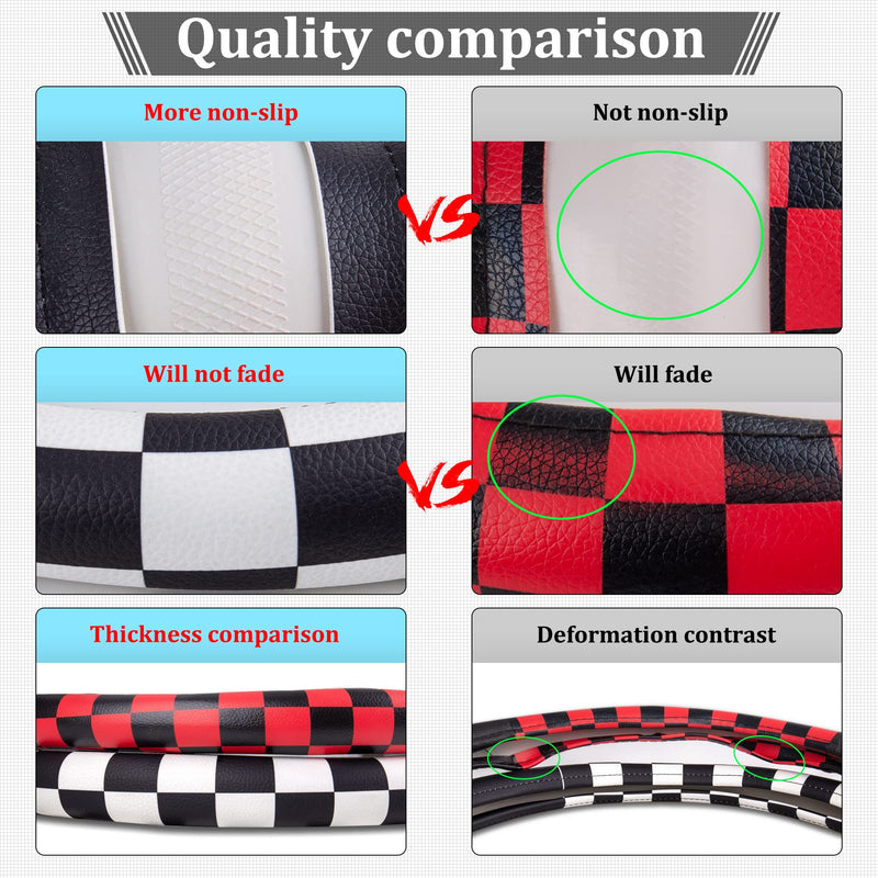 Evankin Lattice Leather Steering Wheel Cover, Black and White Checker Car Accessories, Non-Slip and Comfortable Unisex Universal Steering Wheel Cover 15 inch for Women Men (Black and White Checker) leather Black and White Checkered