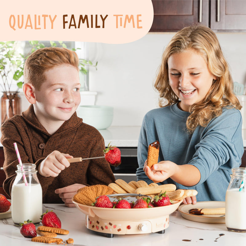 Kusini Fondue Pot Electric Set – 10-oz Chocolate Fondue kit - Temperature Control, Detachable Serving Tray, 4 Forks – Hostess Gift Ideas, Unique Housewarming Gift Set – Birthday Party Ideas Fondue Print
