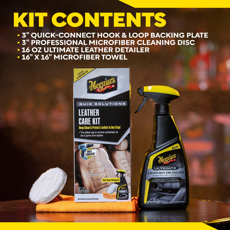 Meguiar's Leather Care Kit,This Car Care Kit Includes a Premium Car Leather Cleaner and Conditioner, Drill Backing Plate, Cleaning Disc, Microfiber to Effectively Deep Clean, Nourish & Protect, Kit