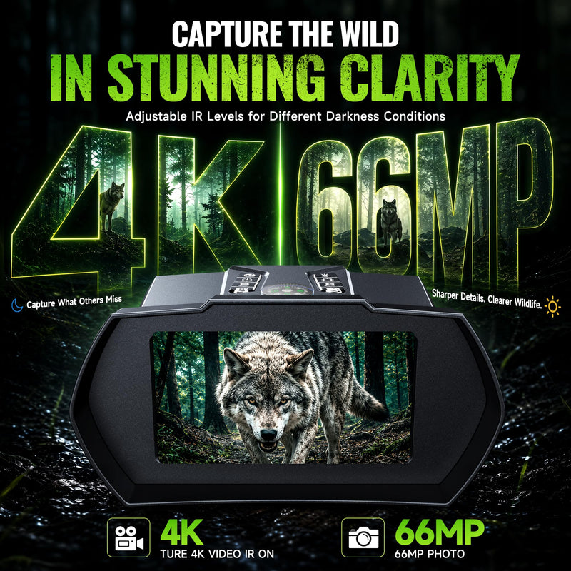 Rappet Night Vision Goggles, 4K Night Vision Binoculars for Adults (4.5" HD Screen/5000mAh Battery/4K UHD VIDEO/2952FT Range/32GB TF Card/18X Digital Zoom/Flashlight) for Hunting, Camping, Black