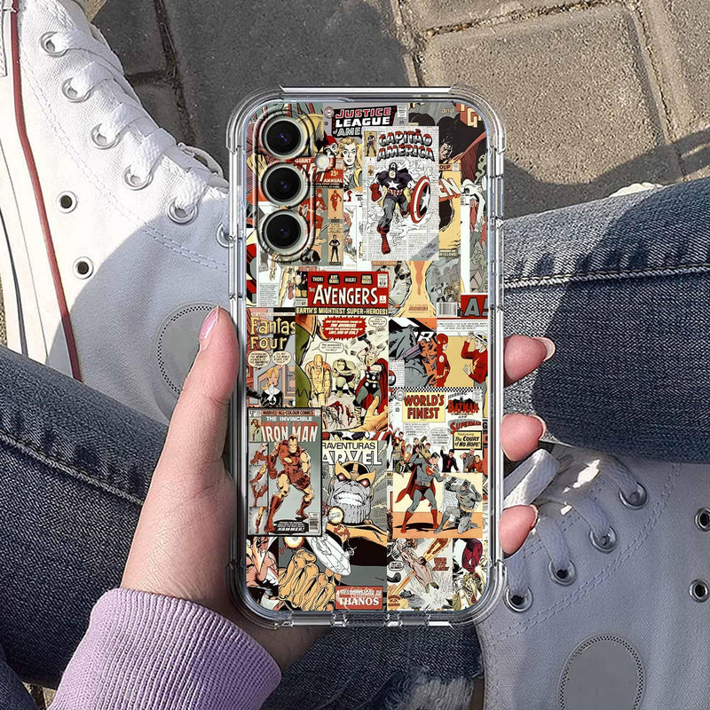 Case for Samsung Galaxy S26+ with Superhero Design,Cartoon Comic Pop Culture Art Collage,Clear Soft TPU Bumper Phone Cover,6.7"(Hero,S26Plus) Hero