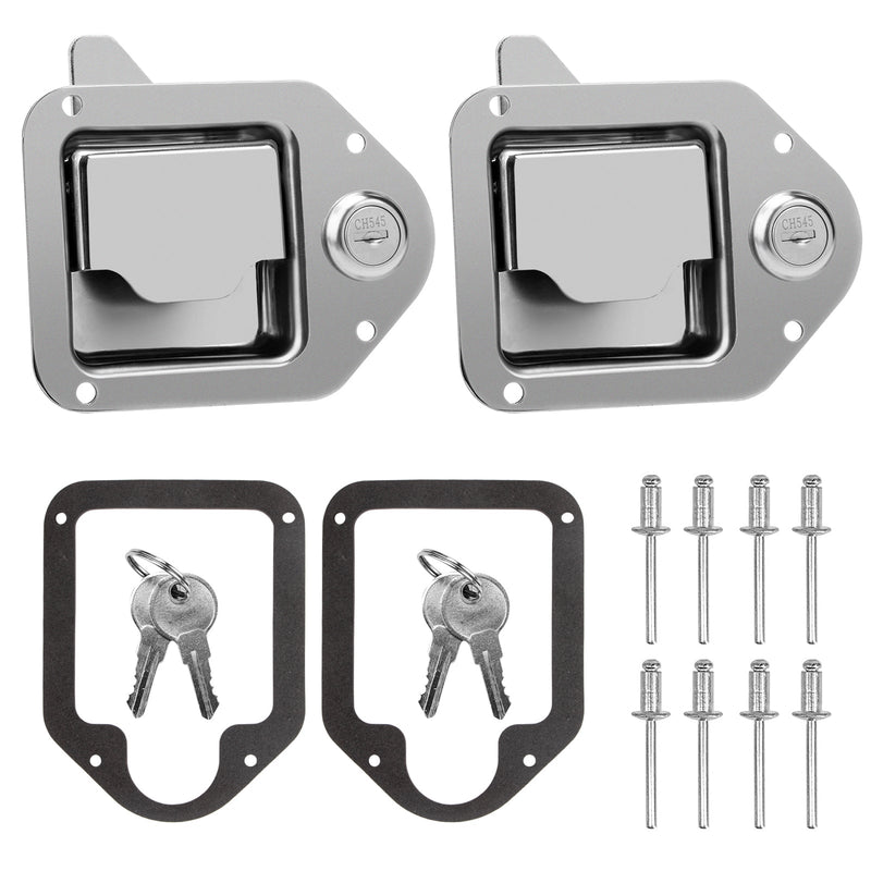 BAUMFEUER Truck Tool Box Latch Replacement 304 Stainless Steel Toolbox Paddle Lock Replacement Handle with Keys for Truck, RV, Trailer, UTV, ATV Box (2 Pack) 4.3"L x 3.3"W 2