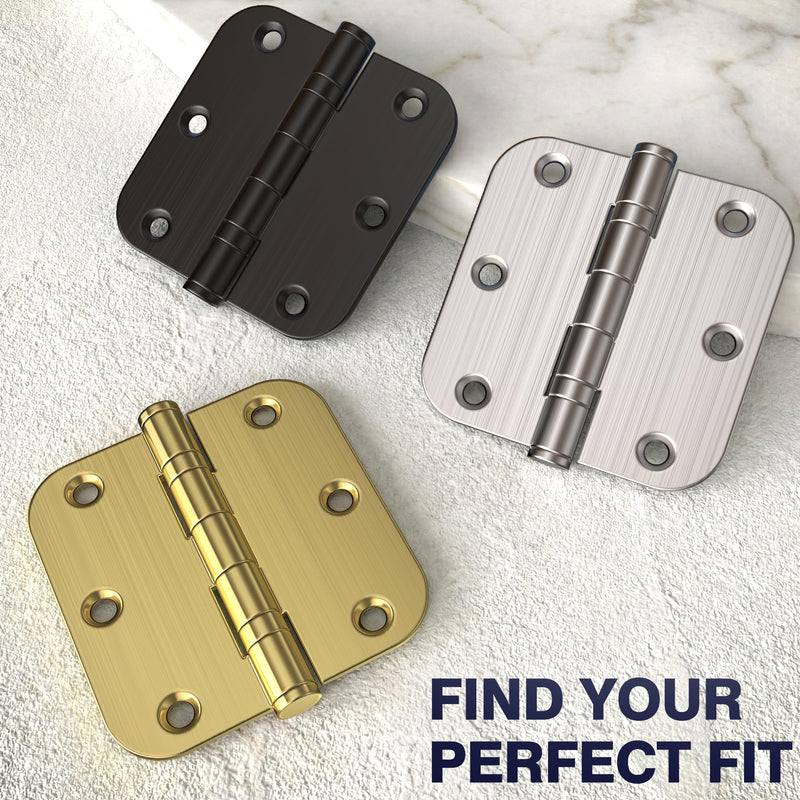 KOLET Ball Bearing Gold Door Hinges, 3.5 Inches Brushed Gold Door Hinges, 5/8'' Radius Corner Heavy Duty Stainless Steel Hinges, Smooth and Quiet, Non Removable Pin, Brushed Gold, 3 Pack