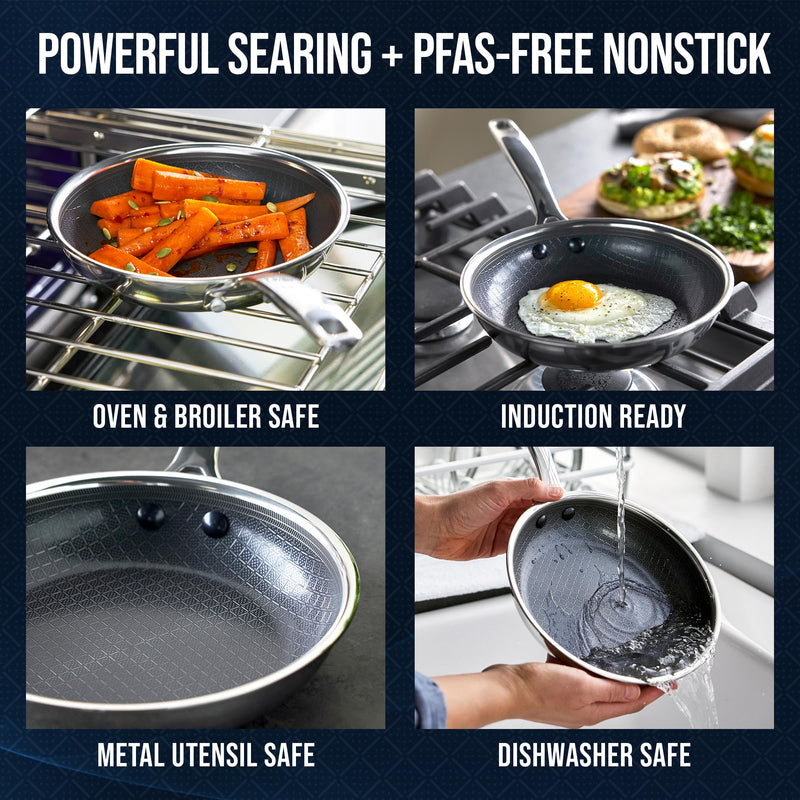 Blue Diamond Hybrid Nonstick Stainless Steel 8” Frying Pan, PFAS-Free Ceramic Skillet, Diamond Bond Powerful Searing, Egg & Omelet Pan, Dishwasher Safe, Stay-Cool Handle, Induction Ready, All Cooktops 8" Frying Pan Skillet