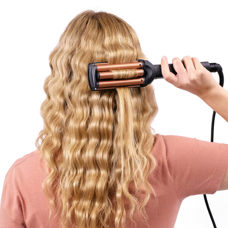  [AUSTRALIA] - BaByliss Deep Waves Hair Waver – Ceramic Coated Barrel, 3 Heat Settings (160°C-200°C), Frizz-Free Mermaid & Beach Waves, Fast Heat-Up – Black & Gold, 2447CU Single