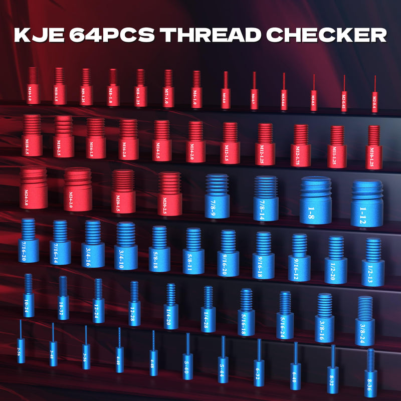 KJE 64Pcs Thread Checker, Nut and Bolt Thread Checker Set with 36 Standard & 28 Metric Sizes Thread Gauges, Detachable Individual Thread Identifier for Quick Size Checking in Narrow or Tight Areas