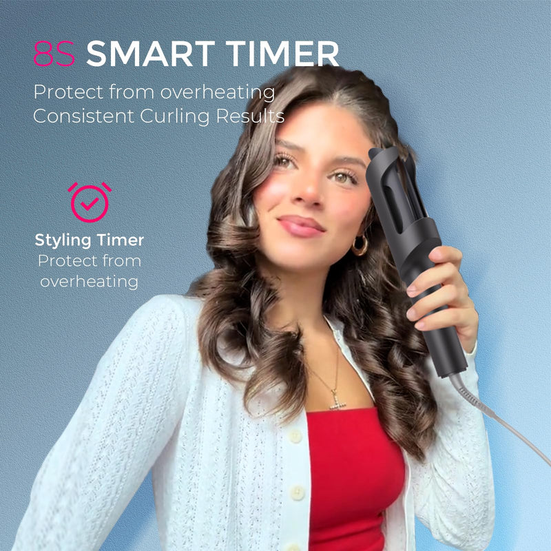 TYMO Hair Curler Automatic Rotating - CURLPRO, Curling Wand, Gray 1.25 inch | Ceramic Coating, Anti-Scald Curling Iron, Portable 500 Million Ionic, Dual Voltage, Beach Waver, Lightweight for Travel Metallic Gray 1 1/4 inch
