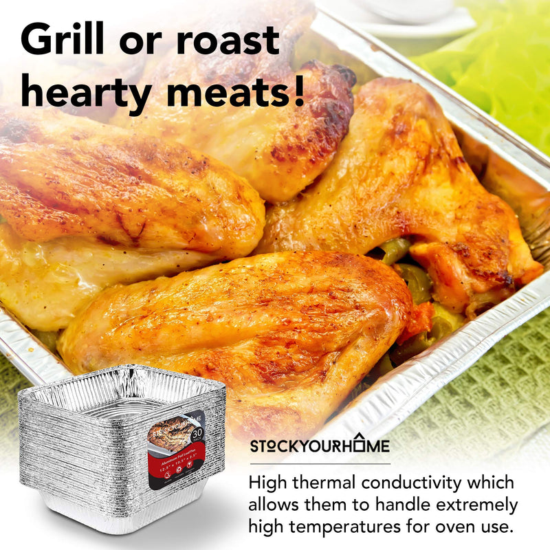 Stock Your Home Aluminum Pans 9x13 Disposable Foil Pans (30 Pack) - Half Size Steam Table Deep Trays - Tin Foil Pans Great for Cooking, Heating, Storing, Prepping Food 30 Pack