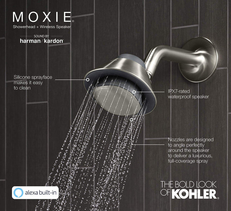 Kohler Moxie Shower head and Waterproof Bluetooth Wireless Speaker, 1.75 GPM - Matte Black