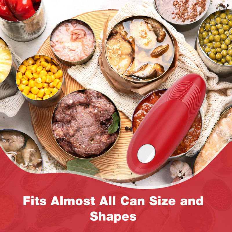 Electric Can Opener, Food Safe Automatic Can Opener with Smooth Edge, Open Your Cans with A Simple Press of Button, Can Opener Electric Kitchen Gifts for Seniors and Arthritis (Red) Red