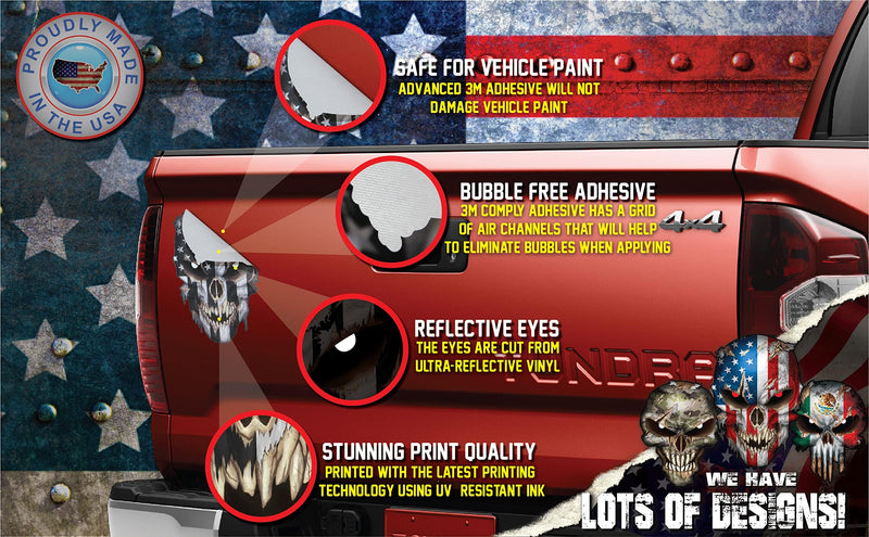 Skull with Reflective Eyes American Flag Vinyl Decal Stickers Car Truck Sniper Marines Army Navy Military Graphic 6.5 Inch Black and White