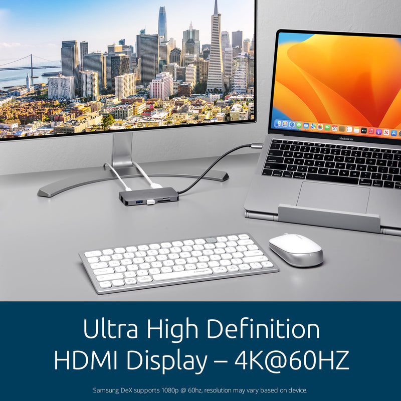 Kensington UH1400P 8-in-1 USB-C Hub with 85W Pass Through Charging Power Delivery, 4K 60Hz HDMI, Ethernet, MicroSD Card, 3 USB-A 3.2 for M1 /M2 Macbook Pro Air, HP, Lenovo, iPad Pro, Silver (K33820WW) USB-C Ultra Portable Dock 4K 60Hz USB C Hub