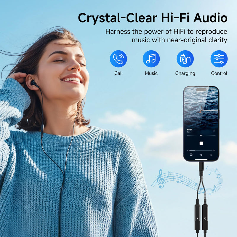 Marsno 𝐔𝐩𝐠𝐫𝐚𝐝𝐞𝐝 USB C Splitter, 2-in-1 USB C Headphone and Charger Adapter with HiFi DAC, PD 60W Fast Charging USB C Aux Dongle Cable for iPhone 17 16 15, iPad, Pixel,Galaxy S25 S24