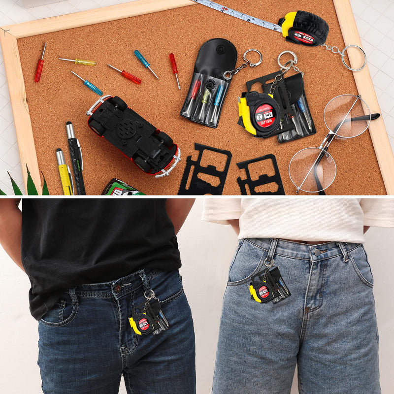 48 Pcs Mini Screwdriver Tape Keychain Set Multitool Pen Card Father's Gifts Bulk Mini Tool Set for Adult Men Dad (Yellow,Black) 48 Yellow,black
