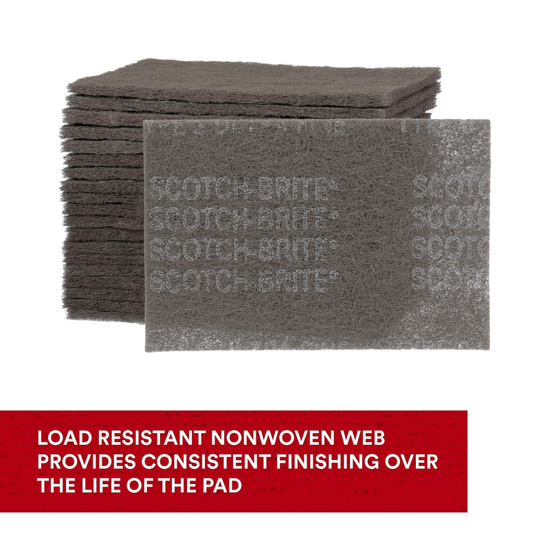 3M Scotch-Brite Ultra Fine Grade 7448 Hand Pad, Pack of 20, 6 in x 9 in Hand Pads, Nonwoven Silicon Carbide, Surface Preparation, Scuffing, and Cleaning, Gray