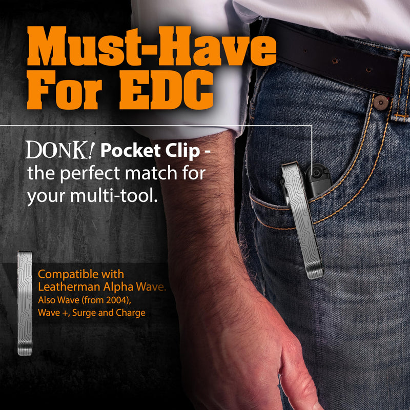 Titanium Pocket Clip compatible with Leatherman ALPHA. Also fits Wave, Wave Plus+, Alpha, Surge & Charge AL, ALX, Ti, XTi. Custom Designs - Quick Release ‘Norwegian Wood Matte’ Norwegian Wood Matte