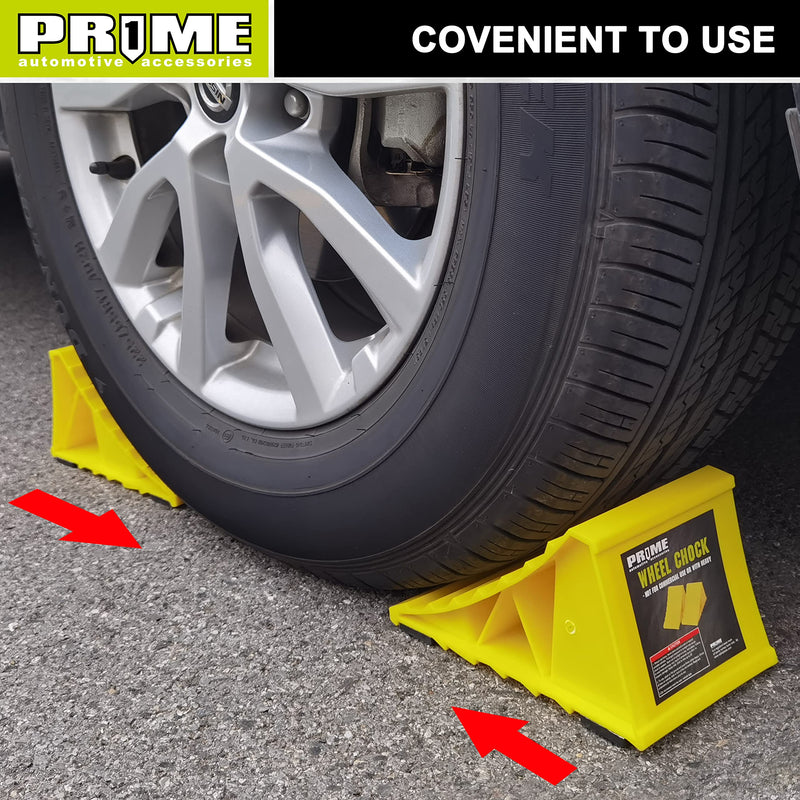 PR1ME Wheel Chocks with Non-Slip Base for RV & Trailer. 2 Pack Heavy Duty Wheel Chock with Bright Yellow. Lightweight Wheel Stoppers for Cars Camper Trucks RVs, Fit for Most Tyre Sizes wheel Chock 2 Pack
