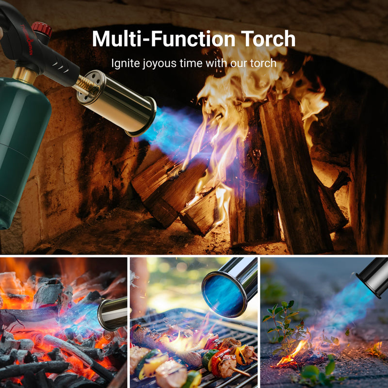 Powerful Propane Torch, Kitchen Cooking Torch, Culinary Torch Lighter, Adjustable Blow Torch for Sous Vide Searing Steak, BBQ, Grill, Campfire Charcoal Starter (Propane Tank Not Included) Black