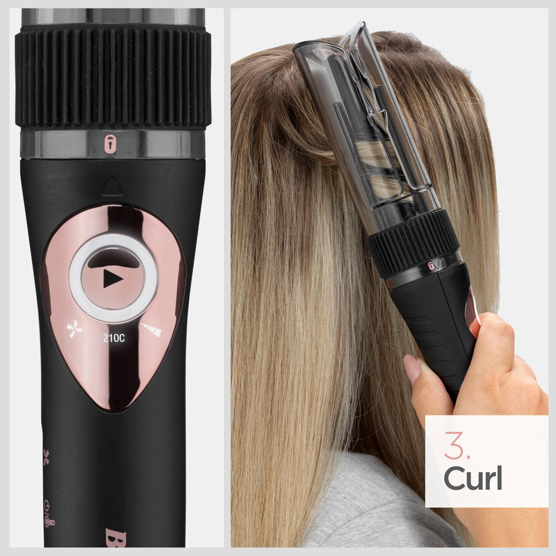 BaByliss Curl Secret Lite - Automatic Hair Curler, Easy Fast Hair Styling, 5 Heat Settings up to 210° - Black & Rose Gold, C1031U 19mm – Classic Styling (No Air)