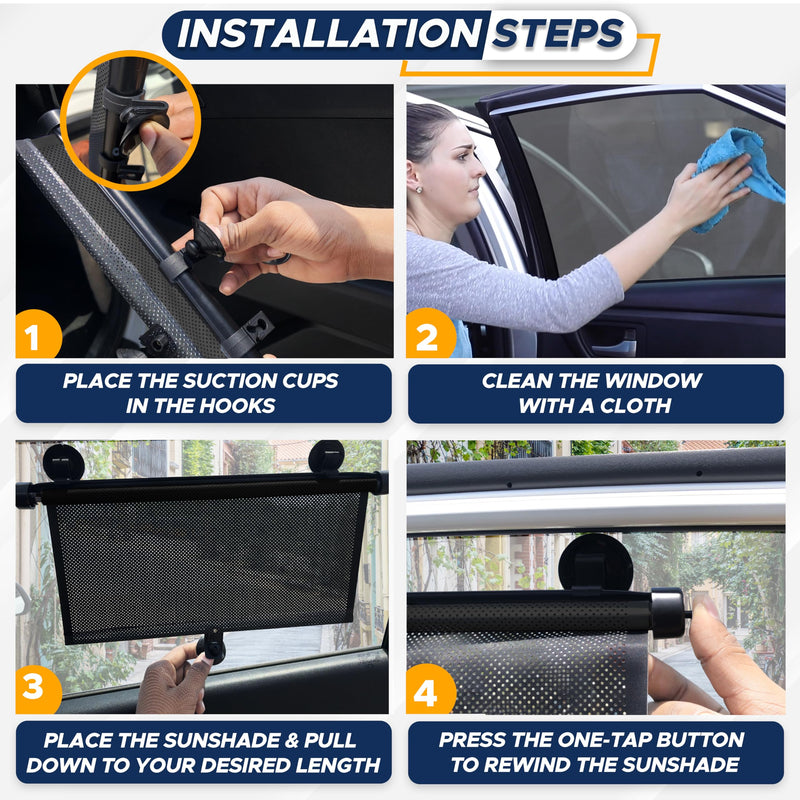 EcoNour Car Side Window Sun Shade (2 Pack) | Retractable Roller Sunshade for Kids | Baby Car Window Shades for UV and Sun Glare Protection | Baby Travel Accessories (15"x17") Medium