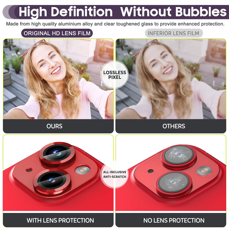 Suoman for iPhone 14/iPhone 14 Plus Camera Lens Protector,Premium Tempered Glass Metal Cool Camera Lens Protector for iPhone 14 6.1 inch /14 Plus 6.7 inch -Red Red