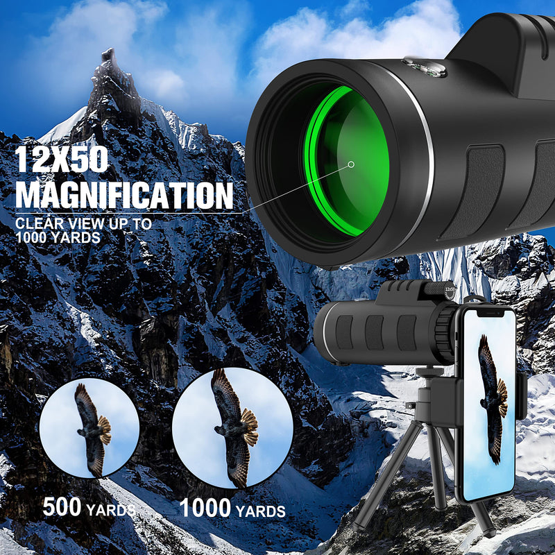 40x60 High Definition Monocular Telescope with Smartphone Adapter, BAK4 Prism FMC Monocular with Clear Low Light Vision for Wildlife Hunting Camping Travelling（LD006-00A-42-2）